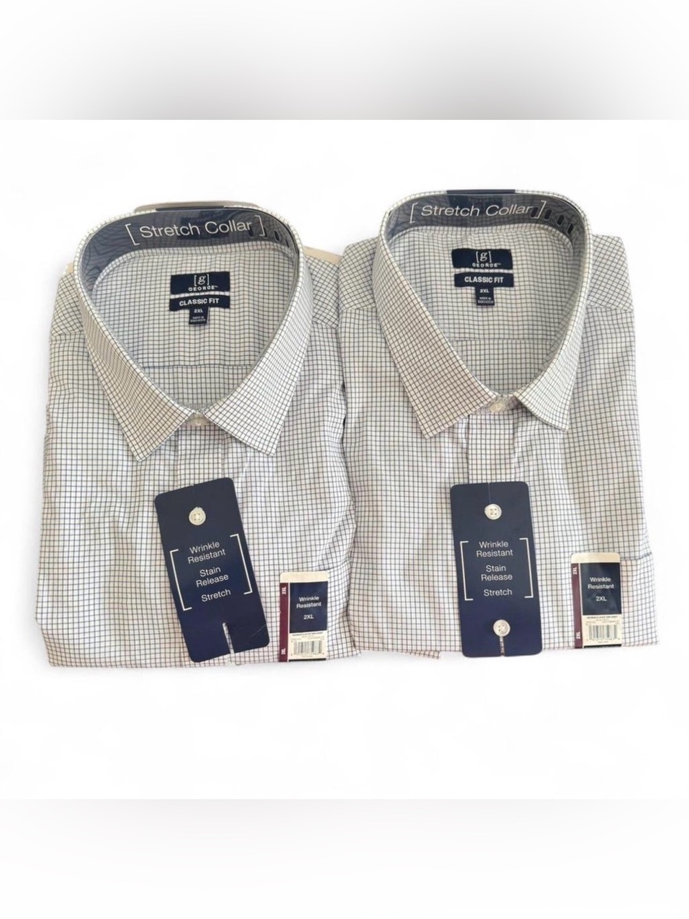 George Mens 2XL 50-52 Blue White Check Dress Shirt Wrinkle Resistant LOT OF 2 - Picture 8 of 9